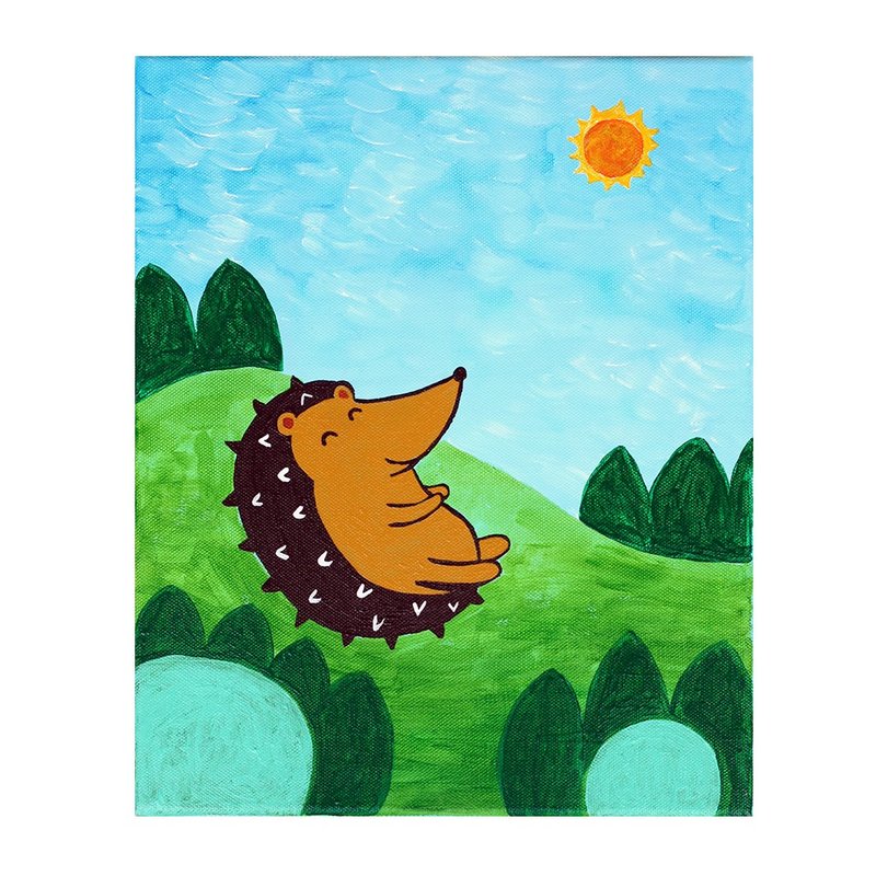 Original painting∣ Little hedgehog basking in the sun/Great opening gift - กรอบรูป - วัสดุอื่นๆ หลากหลายสี