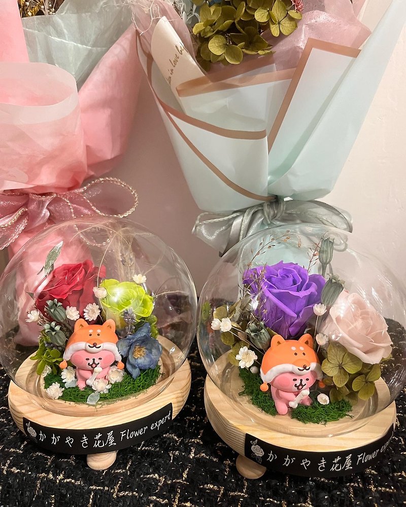 Kanahei Animal Doll Glass Cup/Shiba Inu/Dog Bone/Eternal Flower/Glass Cover/Glass Cup - Stuffed Dolls & Figurines - Glass Red