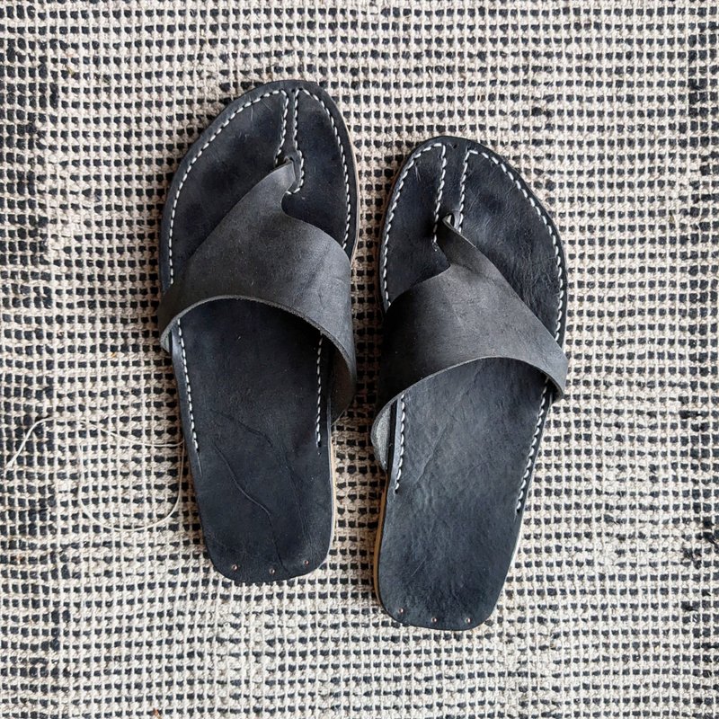 S01. Leather Sandal 1 - 拖鞋 - 真皮 黑色