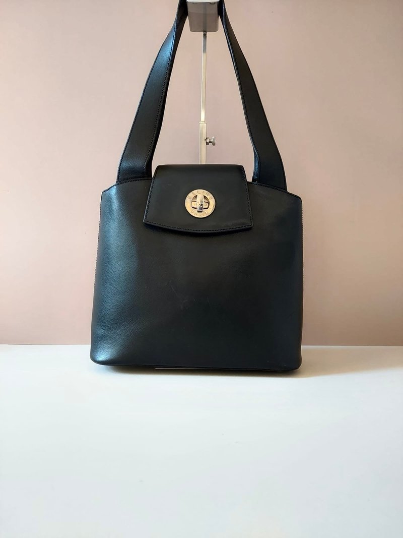 [LA LUNE] Second-hand Celine black swivel buckle leather tote bag side shoulder small handbag - กระเป๋าแมสเซนเจอร์ - หนังแท้ สีดำ