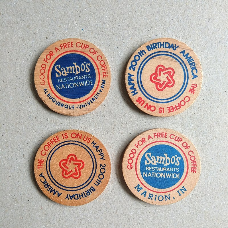 美國老物 | 知名餐廳Sambos Good for Coffee 1970's木製咖啡代幣 - 擺飾/家飾品 - 木頭 咖啡色