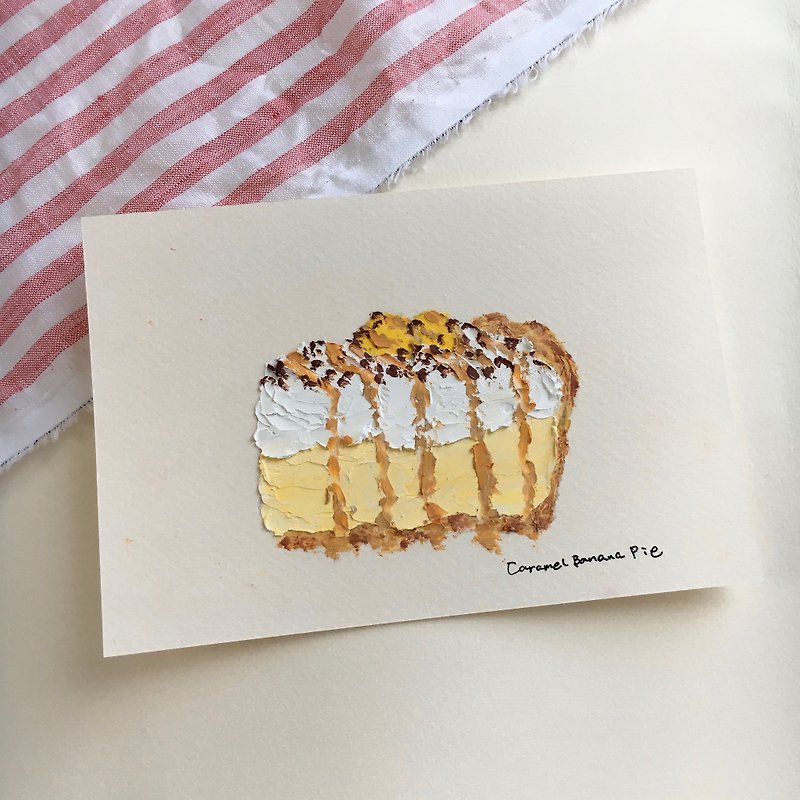 Caramel banana pie  | oil pastel original drawing - โปสเตอร์ - กระดาษ 