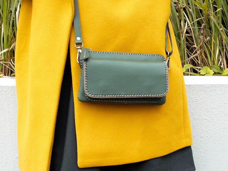 BAGUETTE BAG-EMERALD - Messenger Bags & Sling Bags - Genuine Leather Green