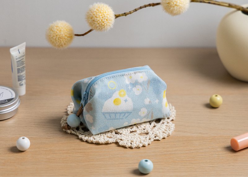 [Mango Ice Flower-Square Pastry Bun] Large opening/storage of small items - Coin Purses - Polyester Blue