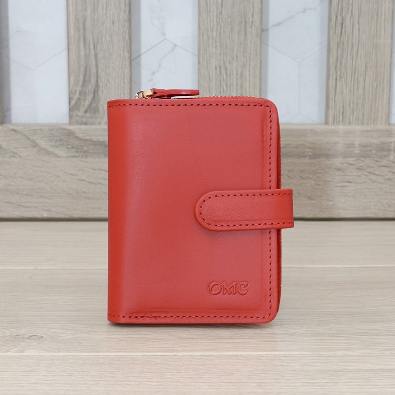 微NG新品-紅色-歐洲植鞣革文青豎款活頁牛皮短夾94161 - 錢包/皮夾/長短夾 - 真皮 紅色