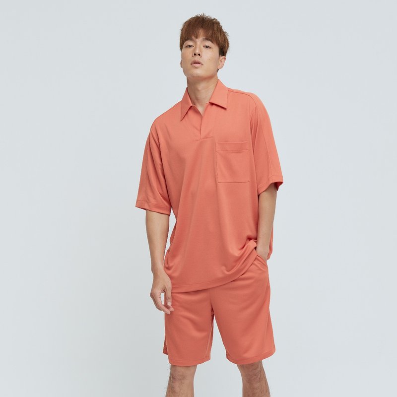 Cozee-抗菌キューバシャツプルオーバートップ（ユニセックス）-メッカオレンジ - Tシャツ メンズ - ポリエステル オレンジ