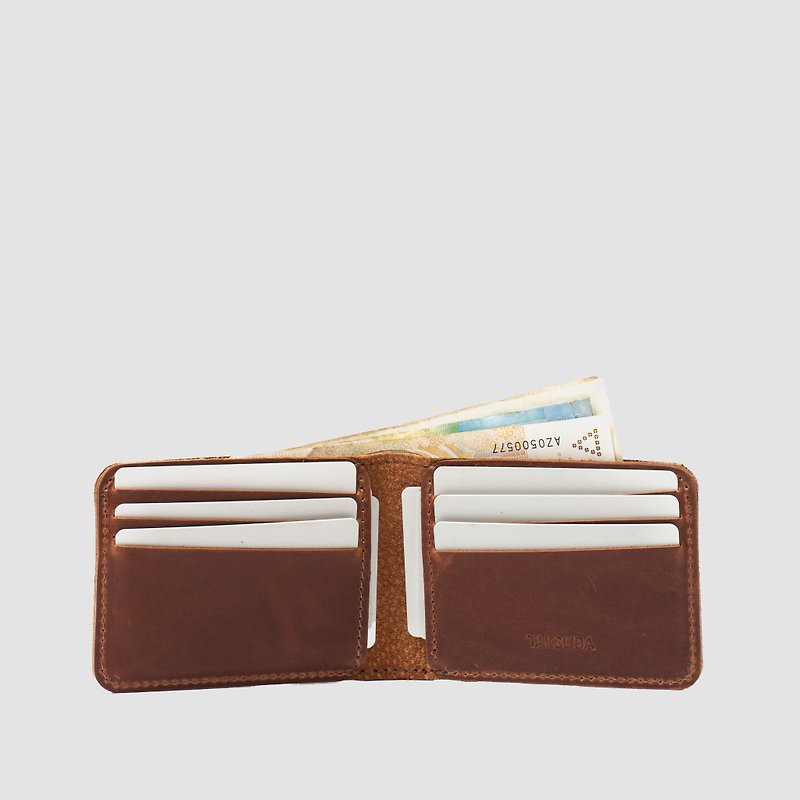 Leather Billfold Wallet - Dollar Bill - Wallets - Genuine Leather Brown