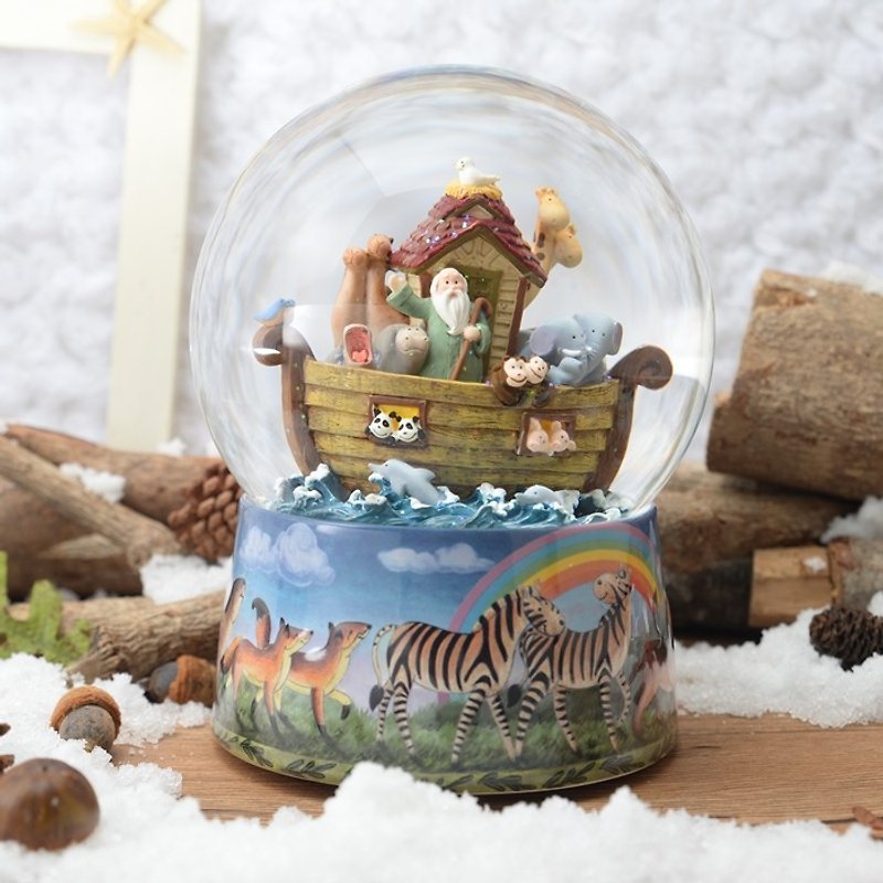 キリストの贈り物誕生日プレゼントの水晶玉のオルゴールにおける神のノアの箱舟聖書の物語 - 置物 - ガラス 透明