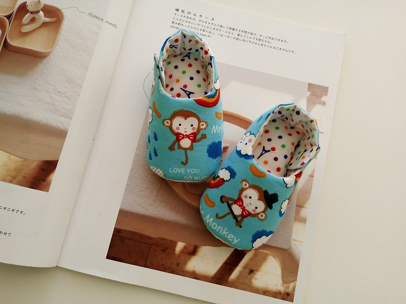 Mr. Monkey Birthday Gift Baby Shoes 13/14 - รองเท้าเด็ก - กระดาษ สีน้ำเงิน