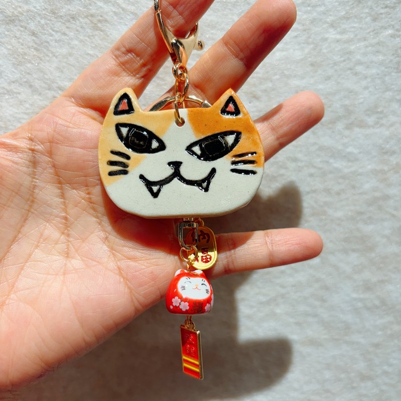 Cat pendant│Yoshino Eagle x keychain handmade cat ceramic gift - Keychains - Pottery 