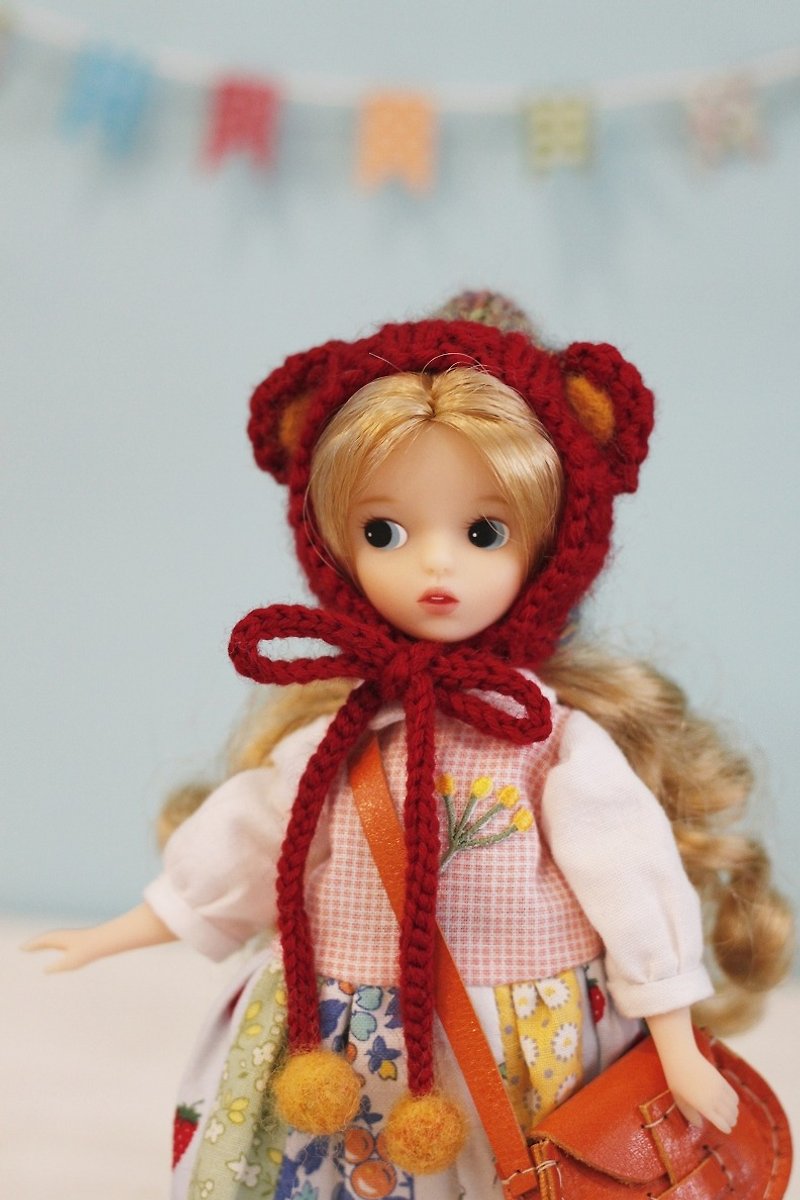 小頭娃Kukuclara、莉卡、爛草莓尺寸手工編織美麗諾羊毛段染帽 - 帽子 - 羊毛 紅色