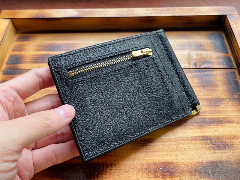 [VW05 Goat Leather Short Money Clip Money Clip] The inner layer is matched with vegetable tanned cowhide - Wallets - Genuine Leather Brown