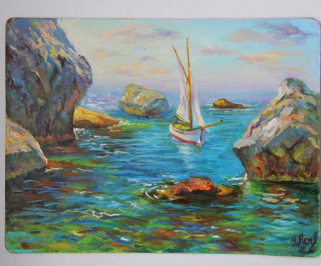 油絵 絵画 【岩場の海】 楽天市場】絵画 油絵 雨晴海岸 （小川久雄） 送料無料 【海・山