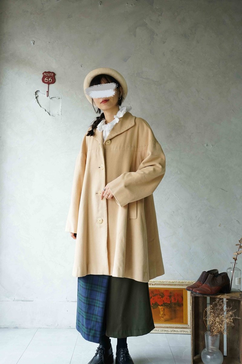 ヴィンテージ宝探し - ライトイエロー Aライン ウール レトロコート アウター - ジャケット - ウール イエロー