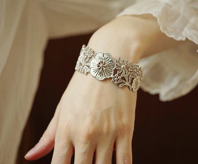 Y2K シルバーアクセサリー ブレスレット バラ 花 夏 アメカジ 人気