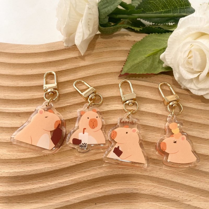 Glue charm capybara hush/capybara drinking milk/capybara bizan/capybara top orange - พวงกุญแจ - พลาสติก 