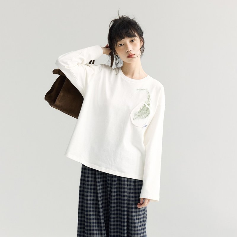 不規則網紗口袋T恤|T恤|秋款|Sora-1891 - 女 T 恤 - 棉．麻 白色