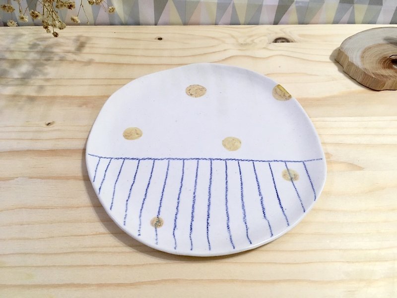 サークルライン - 浅いセラミック皿 - 小皿 - 陶器 イエロー