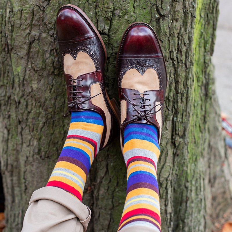 MrD London 英倫紳士襪 - 多色條紋 – 淺灰 - 西裝襪/紳士襪 - 棉．麻 銀色