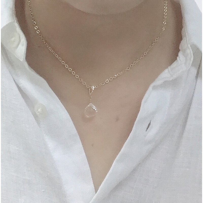 Shiny natural white crystal faceted round water drop clavicle necklace - Collar Necklaces - Crystal 