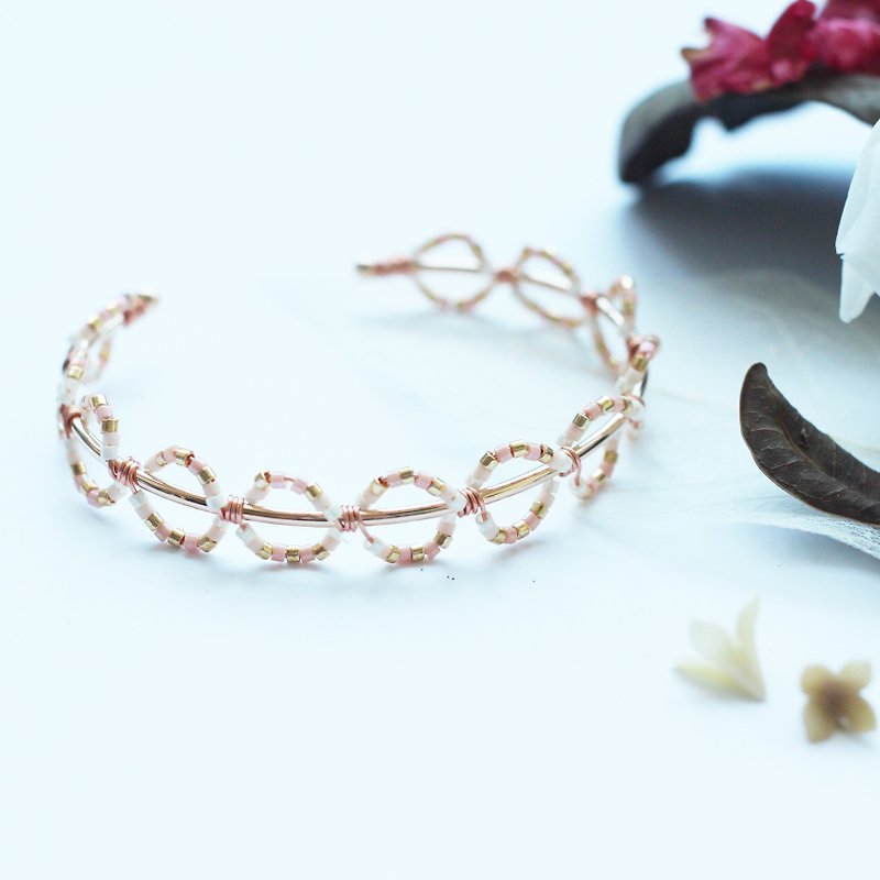Pink Beads 16K Gold Copper Pamycarie Bangle - Bracelets - Clay Pink