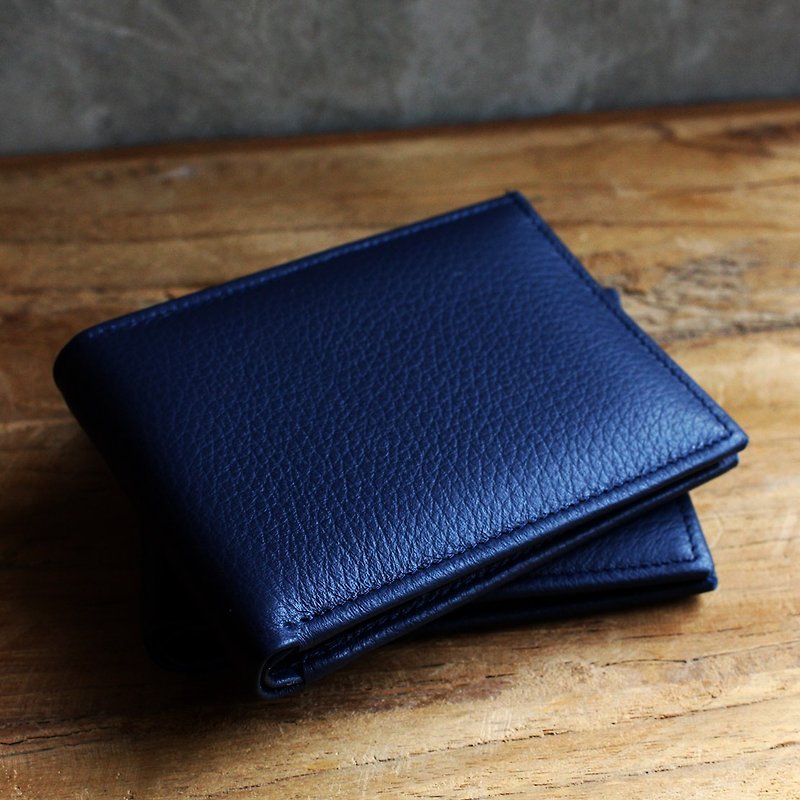Wallet - Bifold - Blue (Genuine Cow Leather) / Small Wallet  / 钱包 / 皮包 - Wallets - Genuine Leather 