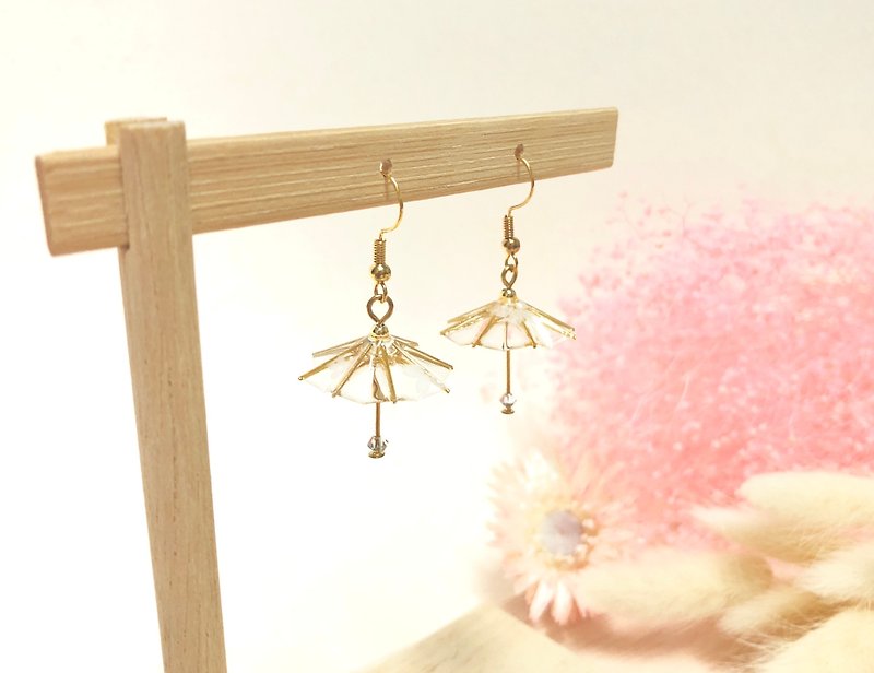 [Transparent Limited] Cherry Blossom Transparent Umbrella Series Earrings - Earrings & Clip-ons - Polyester Transparent