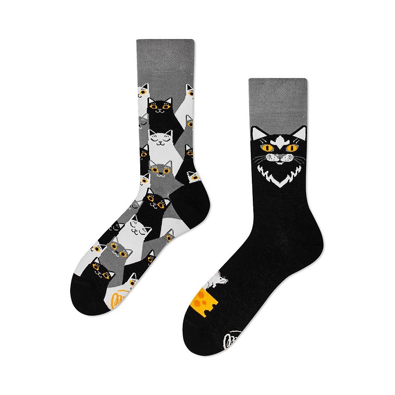 Cotton & Hemp Socks Black - Black Cat Mismatched Adult Crew Sock