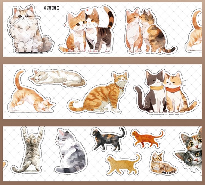 貓貓 PET 紙膠帶 - 紙膠帶/和紙/PET - 其他材質 多色