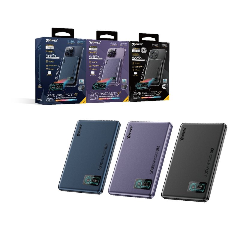 XPower MagDigita5 第2代Qi2彩屏顯示鋁合金外殼 5000mAh移動電源 - 行動電源/充電線 - 其他金屬 多色