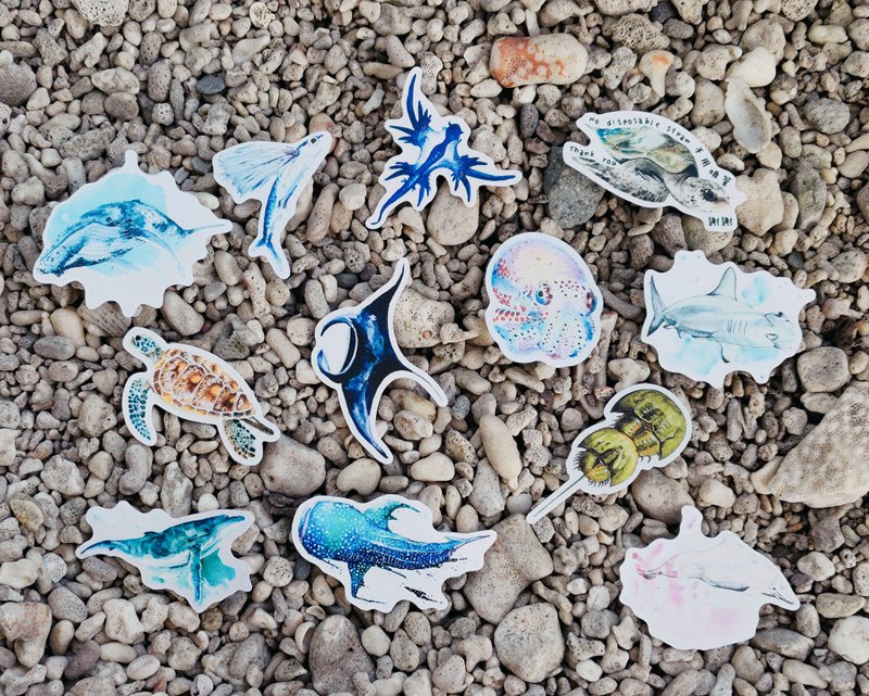 水彩海洋 防水防刮透明貼紙 - 貼紙 - 防水材質 藍色