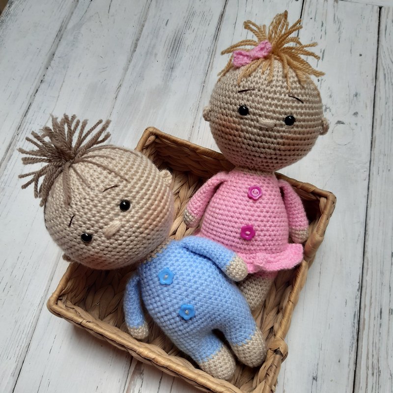 Hand crochet Baby Doll Doll Boy Doll Girl Stuffed toys Plush toys Knit Gift - ของเล่นเด็ก - อะคริลิค หลากหลายสี