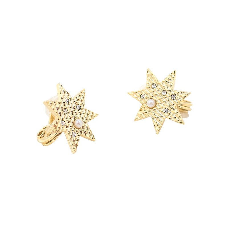 JewCas Brillante Star Earrings (Air Ear Clips)-JC2786 - Earrings & Clip-ons - Other Metals 