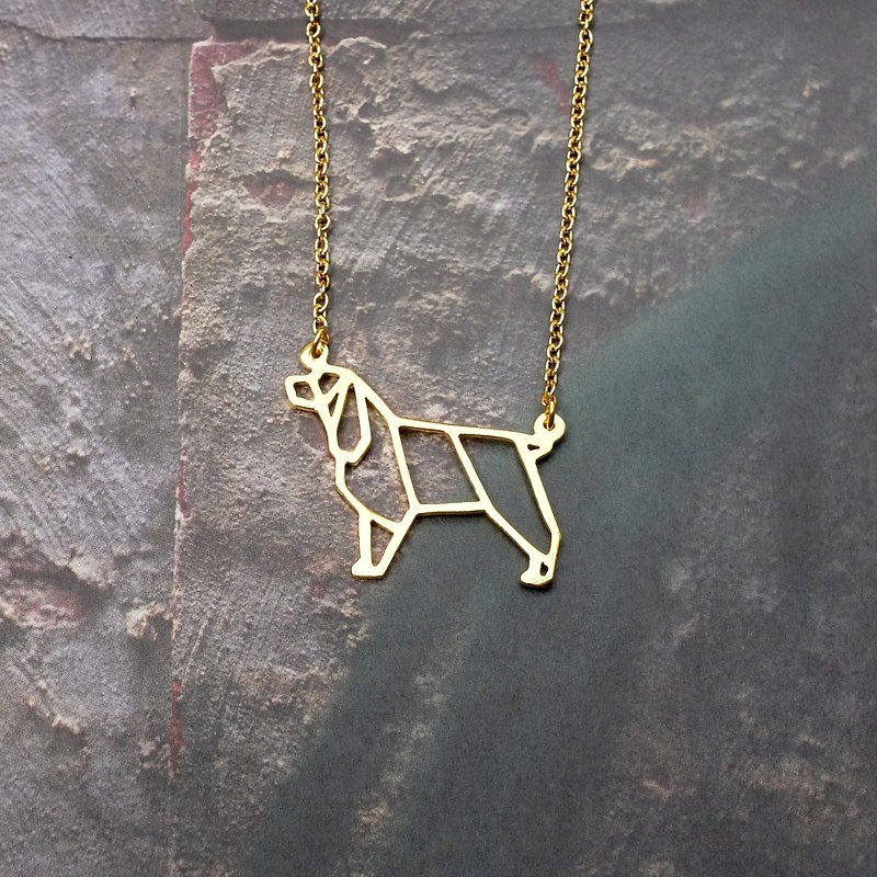 สร้อยสุนัขพันธุ์ Springer Spaniel สไตล์ Origami ชุบทอง - สร้อยคอ - ทองแดงทองเหลือง สีทอง