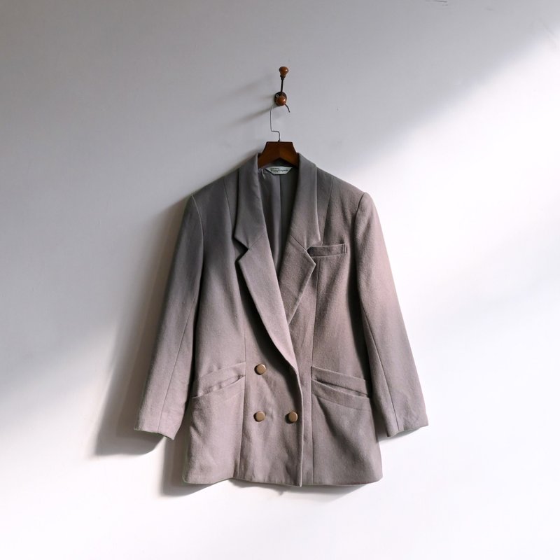 [Egg Plant Vintage] Clean silhouette Japanese woolen vintage blazer - เสื้อสูท/เสื้อคลุมยาว - ขนแกะ 