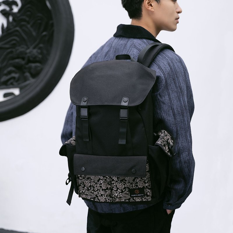 Japanese Nishijin Year of the Dragon limited edition backpack travel bag backpack travel bag computer bag - กระเป๋าเป้สะพายหลัง - ไนลอน สีดำ