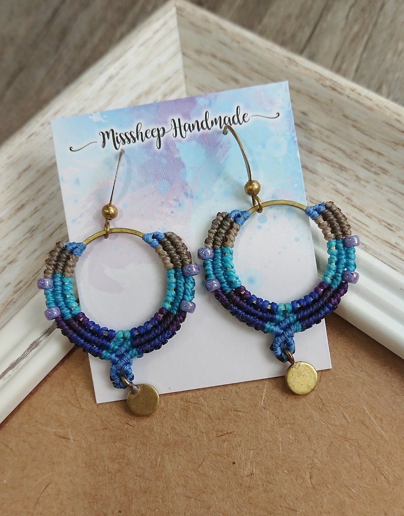 Misssheep - A78 -macrame earrings with japanese beads , brass beads - Earrings & Clip-ons - Other Materials Blue