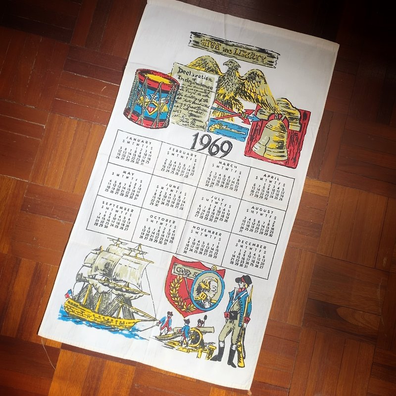 1969年初期のアメリカのキャンバスカレンダーGive me liberty - ウォールデコ・壁紙 - コットン・麻 多色