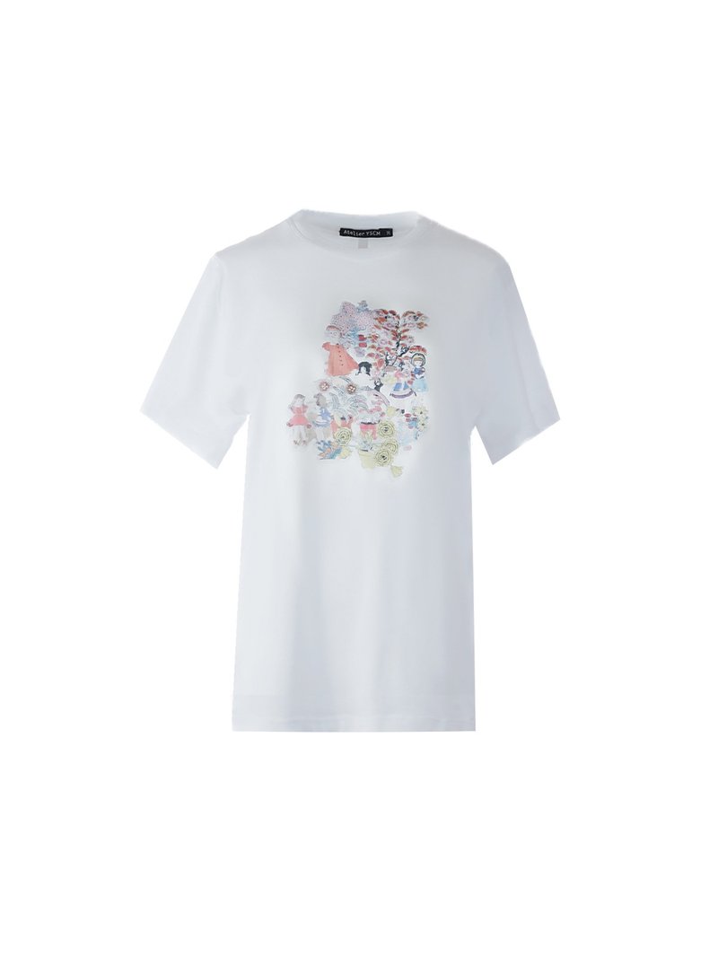 SUPIMA cotton printed T-shirt - เสื้อยืดผู้หญิง - ผ้าฝ้าย/ผ้าลินิน ขาว