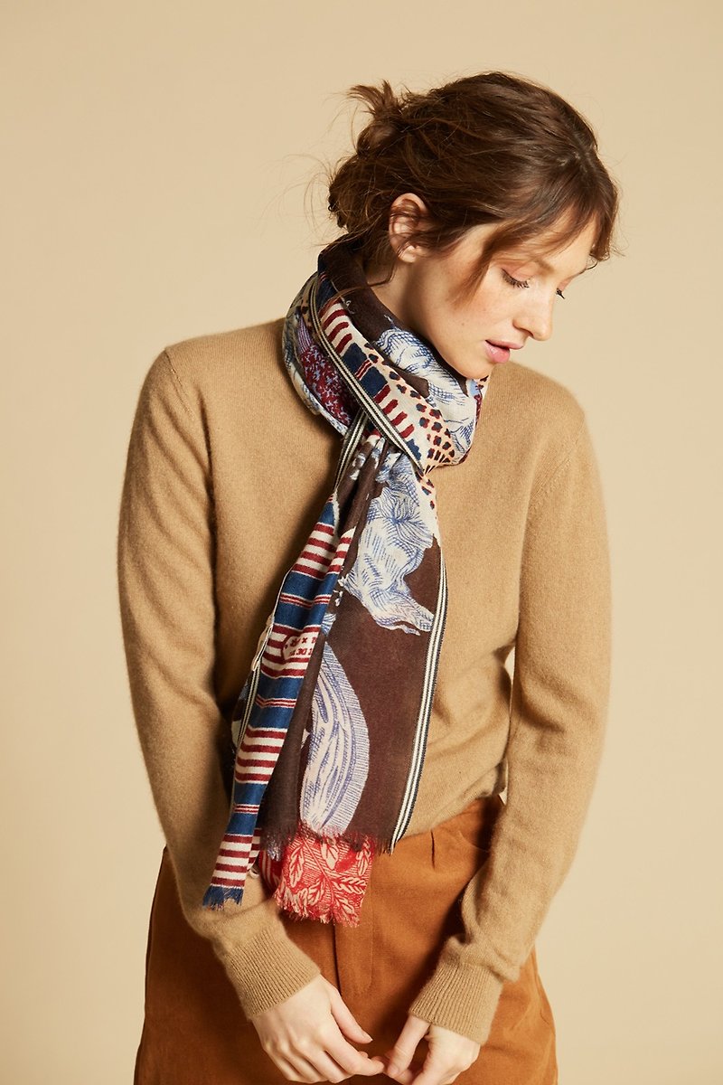 INOUI EDITIONS JOUY wool scarf / BURGUNDY - Knit Scarves & Wraps - Wool Multicolor
