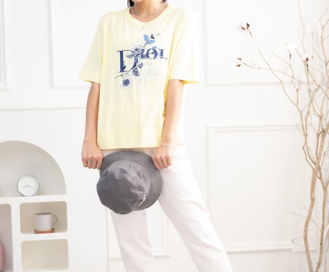 DIOR 花柄刺繍半袖トップ ライトイエロー - ショップ meyalady T