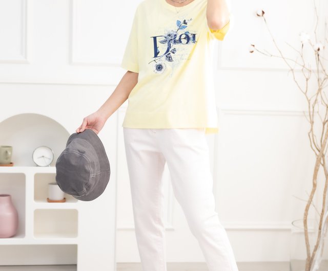 DIOR 花柄刺繍半袖トップ ライトイエロー - ショップ meyalady T