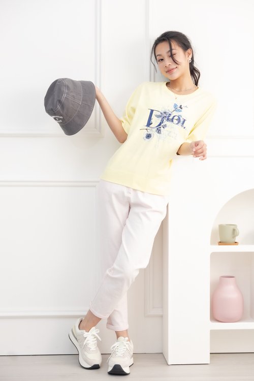 DIOR 花柄刺繍半袖トップ ライトイエロー - ショップ meyalady T