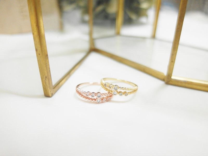 Double Round Diamond Zircon Ring - Gold / Rose Gold - General Rings - Other Metals Gold