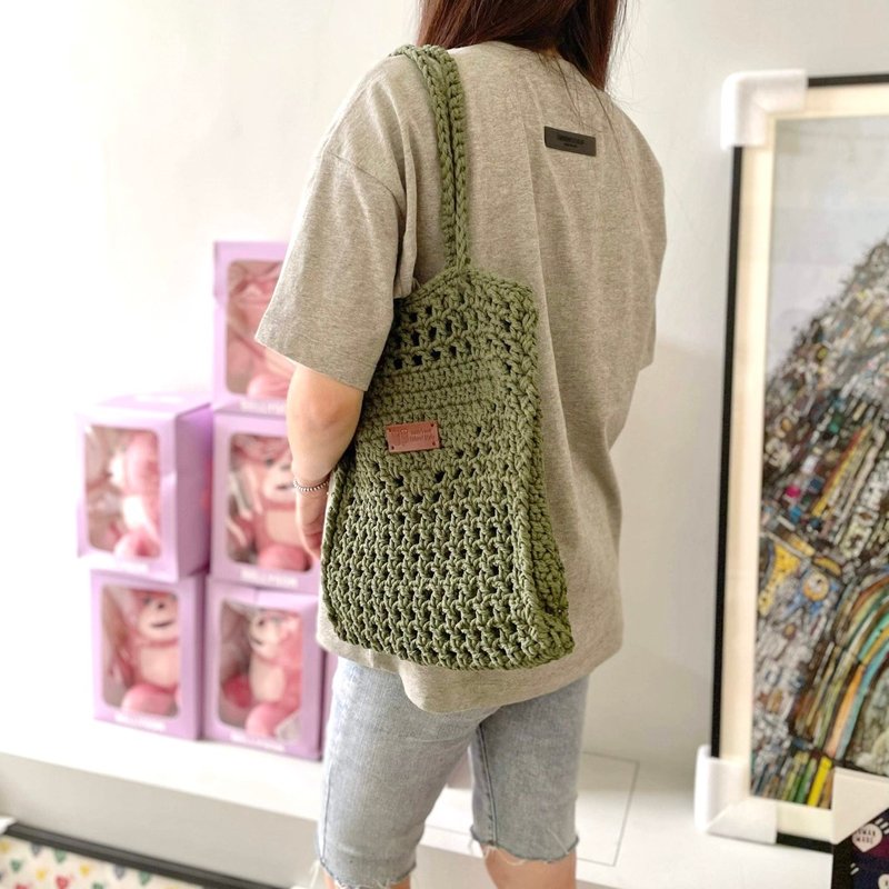 手工鉤織托特包【Crochet bag】 - 側背包/斜背包 - 棉．麻 