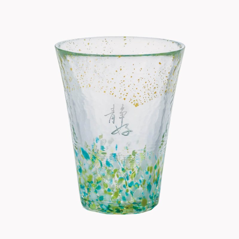 305cc [瞑想のための美しい言葉。日本の金箔手作りカップ]書道2文字塚金箔山空カップ - グラス・コップ - ガラス グリーン