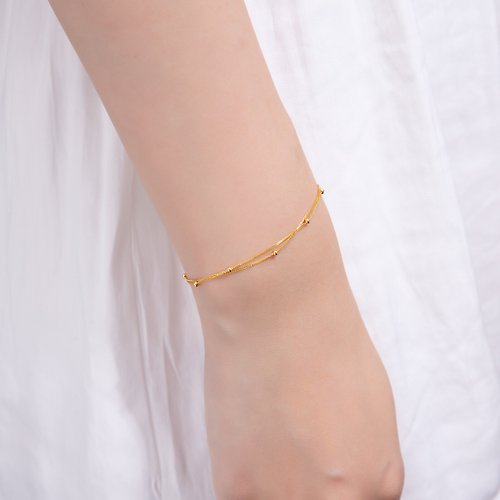 18K plated Two layers thick bracket with pearl Bracelet – Olivia's Jewellery