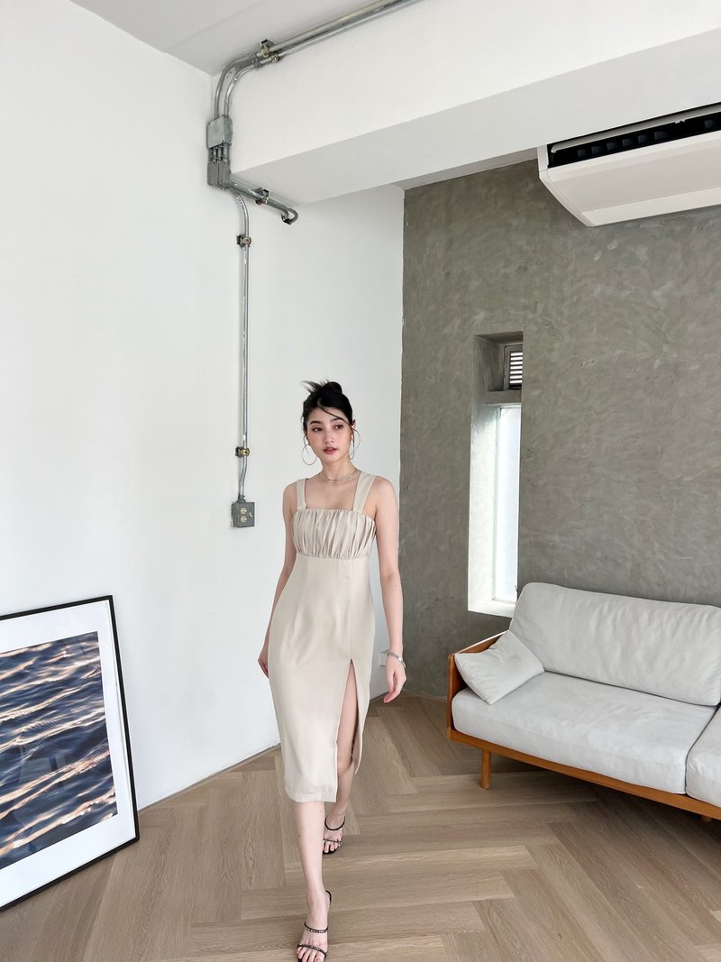 Kelynstudio  Butterfly midi Dress - ชุดเดรส - ผ้าฝ้าย/ผ้าลินิน สีดำ