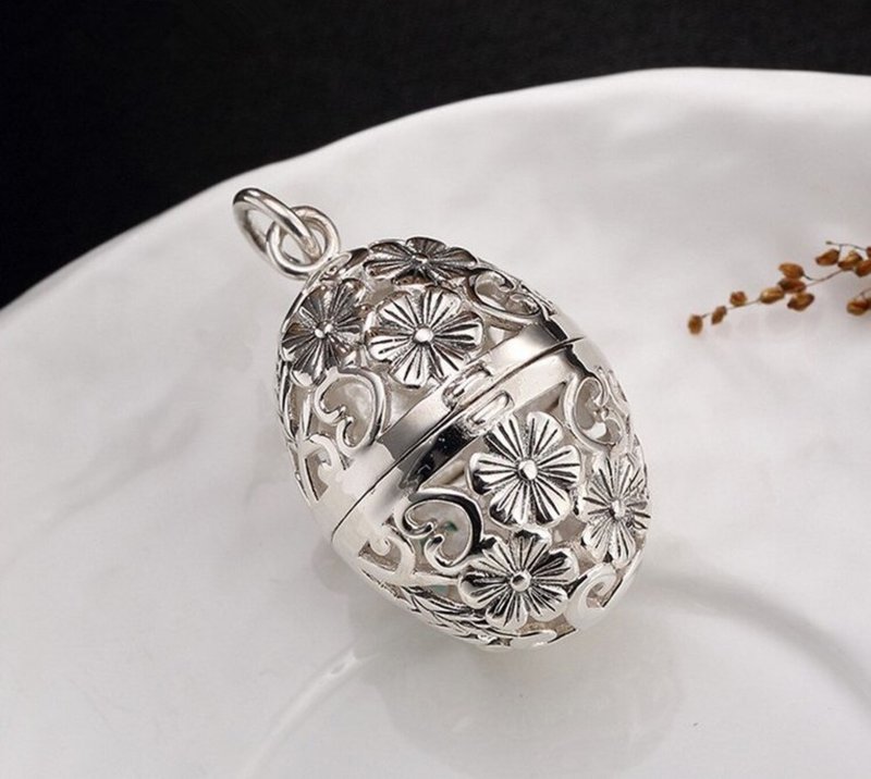 Real 925 Sterling Silver Handmade Carve Flower Pendant without Chain Women - 長項鍊 - 純銀 銀色