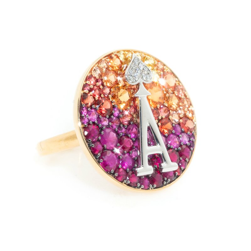 【Lucky AA】CJ Design Rose Gold gradient Color Sapphire Original Revolvable Ring - General Rings - Gemstone Red